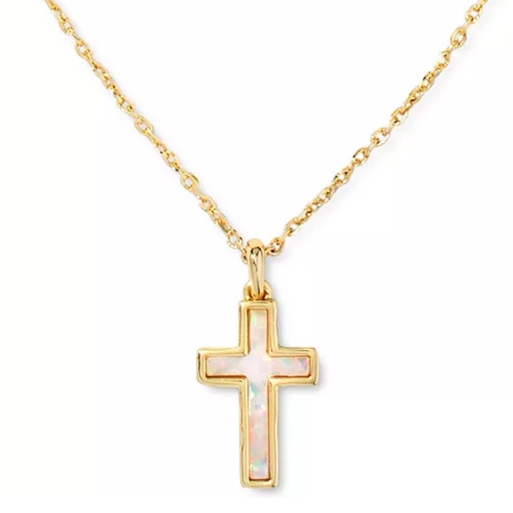 Kendra Scott Jewelry - Kendra Scott Cross Gold Pendant Necklace in White Lab Grown Opal